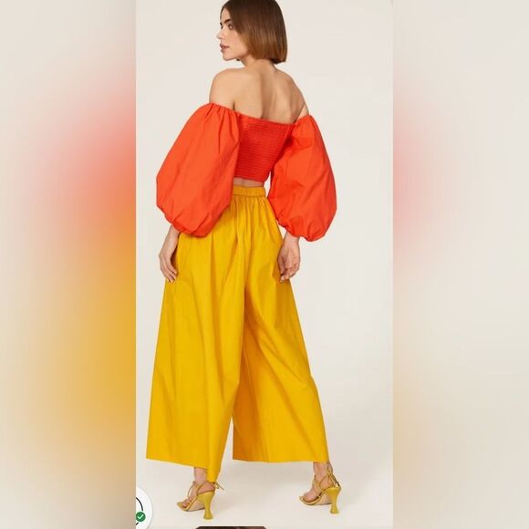 Tanya Taylor Alondra Puff Sleeve Cotton Crop Top Size 6 - Picture 2 of 11